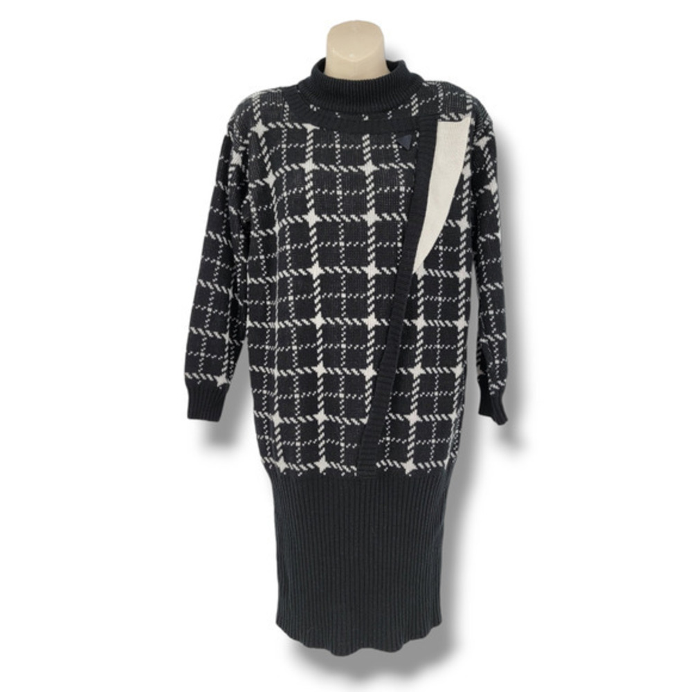 Vintage Cristina‎ 80s Women's Plaid Geometric Mock Neck Sweater Dress Medium